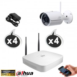 Kit vidéo surveillance 4 caméras WIFI 3 Megapixels + Disque dur 1000 Go